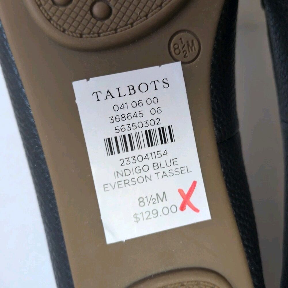 Talbots Flats Women's 8.5 Everson Tassel Driving Moccasins Indigo Blue Leather - Picture 11 of 13